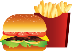 Kids burger with French fries on the kids menu.